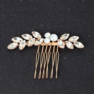 Anthropologie Gold Crystal Leaf Hair Comb with Clear Stones